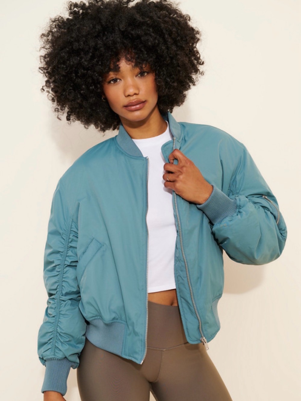 Urban Outfitters Light Teal Bomber Jacket - Women's Casual Zip-Up